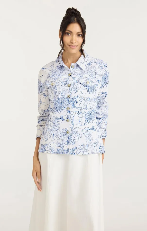 Women Cinq Sept Jackets Garden Toile Scrunched Canyon Jacket Whiteblue