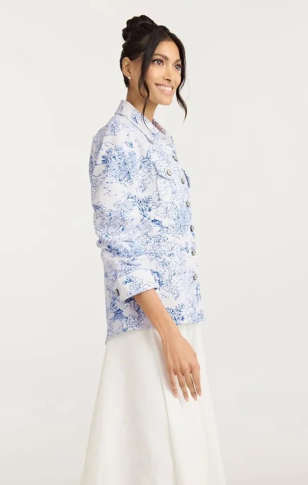 Women Cinq Sept Jackets Garden Toile Scrunched Canyon Jacket Whiteblue