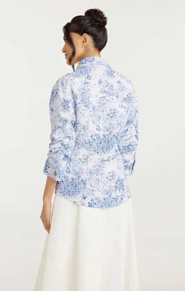Women Cinq Sept Jackets Garden Toile Scrunched Canyon Jacket Whiteblue