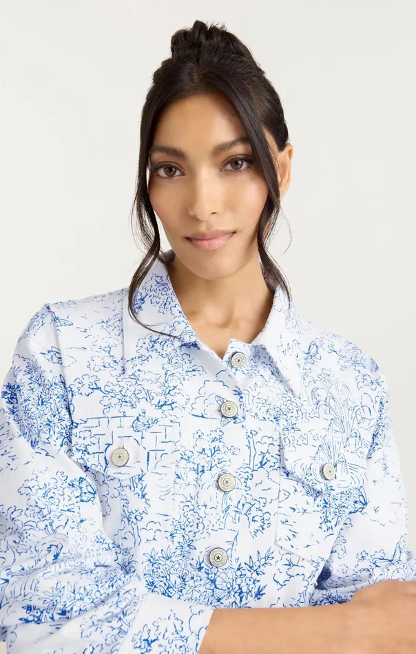 Women Cinq Sept Jackets Garden Toile Scrunched Canyon Jacket Whiteblue