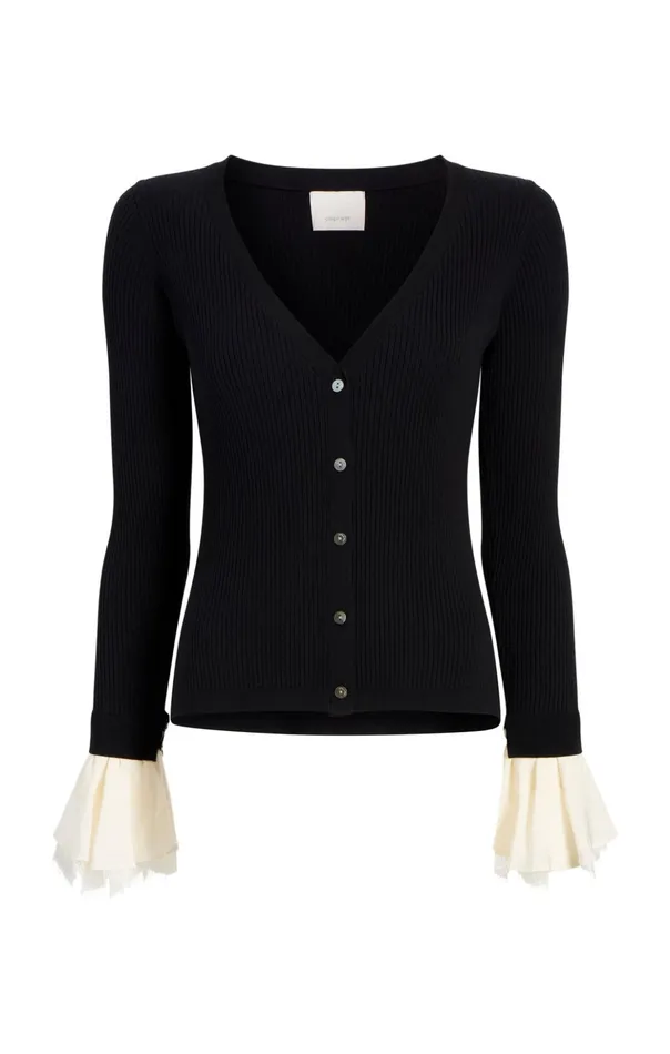 Women Cinq Sept Long Sleeve Tops Bernadette Prestyled Ribbed Cardigan Blackivory Women Cinq Sept Long Sleeve Tops Bernadette Prestyled Ribbed Cardigan Blackivory