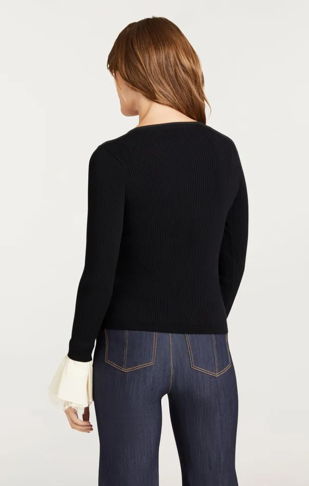 Women Cinq Sept Long Sleeve Tops Bernadette Prestyled Ribbed Cardigan Blackivory