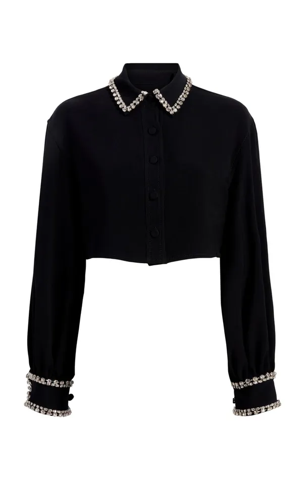 Women Cinq Sept Long Sleeve Tops Cropped Juneve Top Black