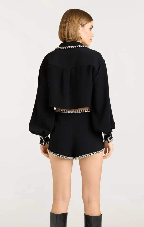 Women Cinq Sept Long Sleeve Tops Cropped Juneve Top Black