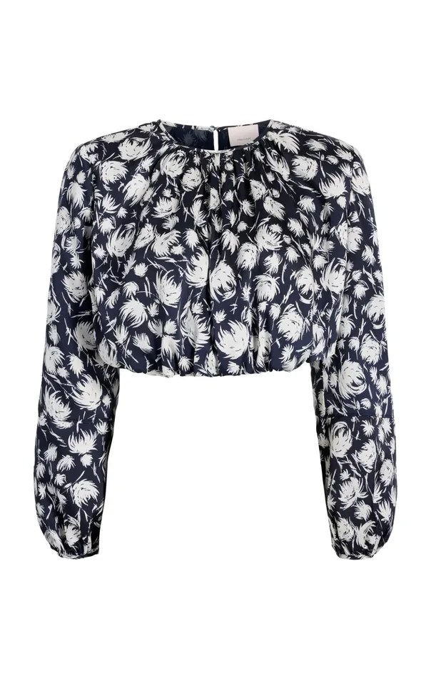 Women Cinq Sept Long Sleeve Tops Graphic Floral Kamala Top Navyivory