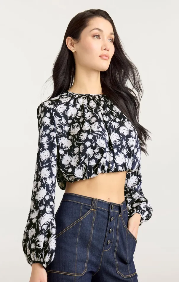 Women Cinq Sept Long Sleeve Tops Graphic Floral Kamala Top Navyivory