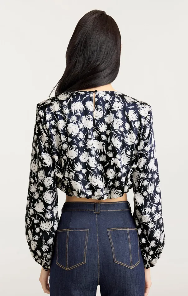 Women Cinq Sept Long Sleeve Tops Graphic Floral Kamala Top Navyivory