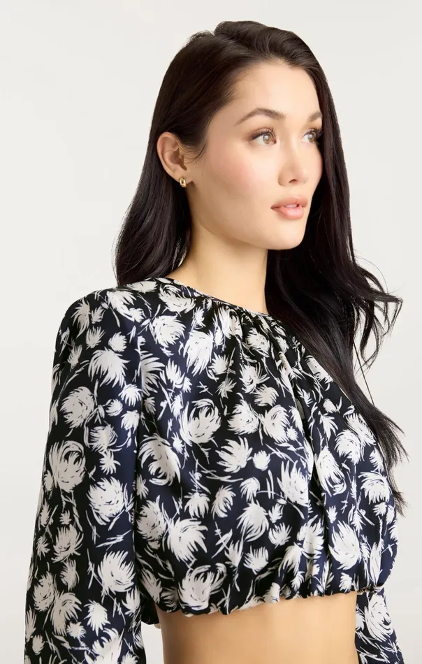 Women Cinq Sept Long Sleeve Tops Graphic Floral Kamala Top Navyivory