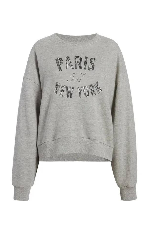 Women Cinq Sept Long Sleeve Tops Rhinestone Paris New York Brandy Pullover Heather Greyblack Women Cinq Sept Long Sleeve Tops Rhinestone Paris New York Brandy Pullover Heather Greyblack