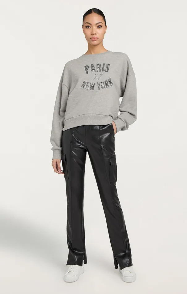 Women Cinq Sept Long Sleeve Tops Rhinestone Paris New York Brandy Pullover Heather Greyblack