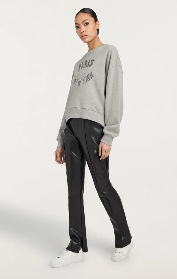 Women Cinq Sept Long Sleeve Tops Rhinestone Paris New York Brandy Pullover Heather Greyblack