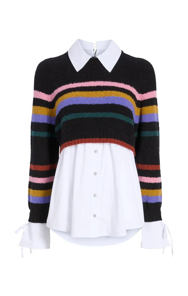 Women Cinq Sept Long Sleeve Tops Striped Nelida Pullover Black Multi