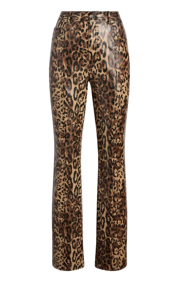 Women Cinq Sept Pants Leopard Vegan Leather Miller Pant Blacksahara