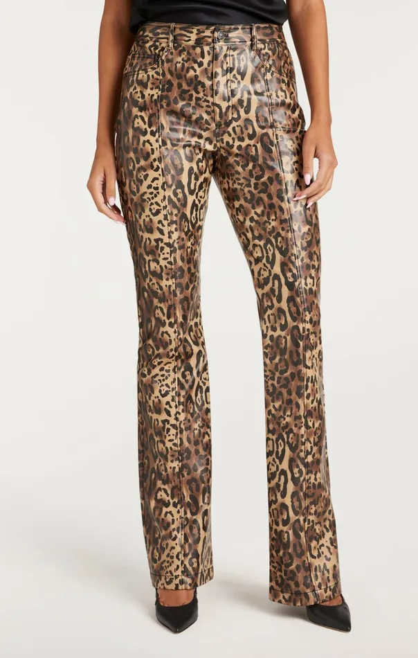 Women Cinq Sept Pants Leopard Vegan Leather Miller Pant Blacksahara