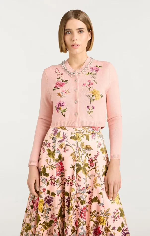 Women Cinq Sept Sweaters and Knits Isolde Embroidered Cardigan Soft Pink Multi