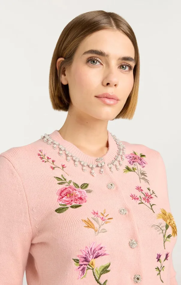 Women Cinq Sept Sweaters and Knits Isolde Embroidered Cardigan Soft Pink Multi