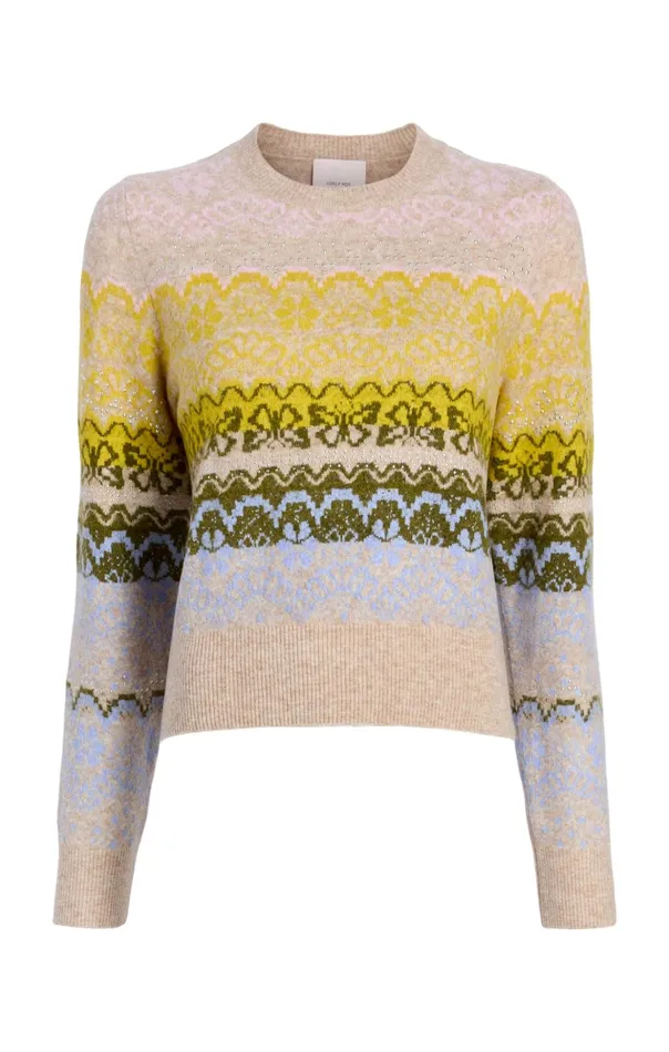 Women Cinq Sept Sweaters and Knits Lace Fair Isle Pullover Oatmeal Multi