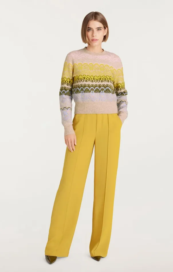 Women Cinq Sept Sweaters and Knits Lace Fair Isle Pullover Oatmeal Multi