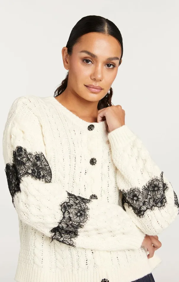 Women Cinq Sept Sweaters and Knits Louise Cardigan Ivoryblack