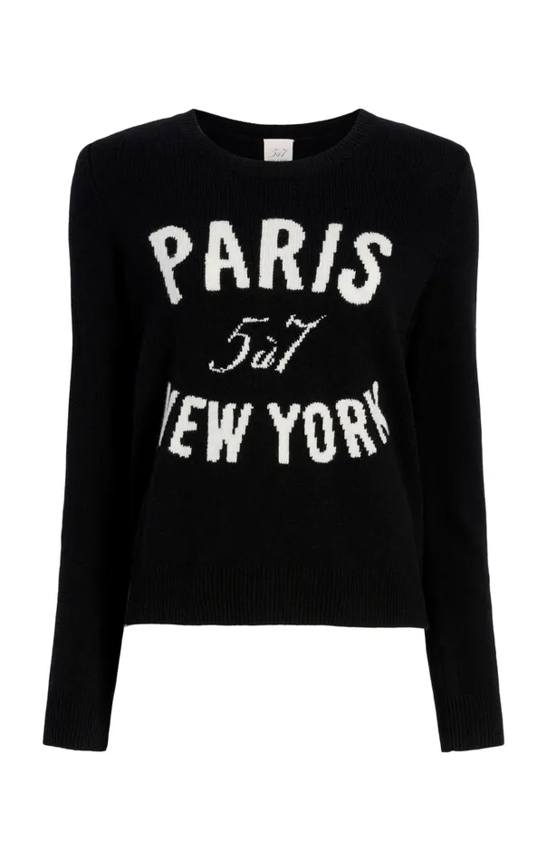 Women Cinq Sept Sweaters and Knits Paris New York Graphic Crewneck Pullover Blackivory Women Cinq Sept Sweaters and Knits Paris New York Graphic Crewneck Pullover Blackivory