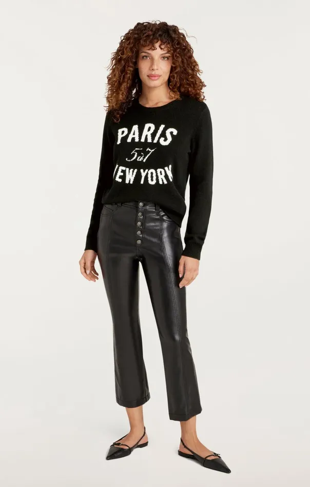 Women Cinq Sept Sweaters and Knits Paris New York Graphic Crewneck Pullover Blackivory