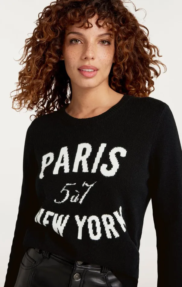 Women Cinq Sept Sweaters and Knits Paris New York Graphic Crewneck Pullover Blackivory