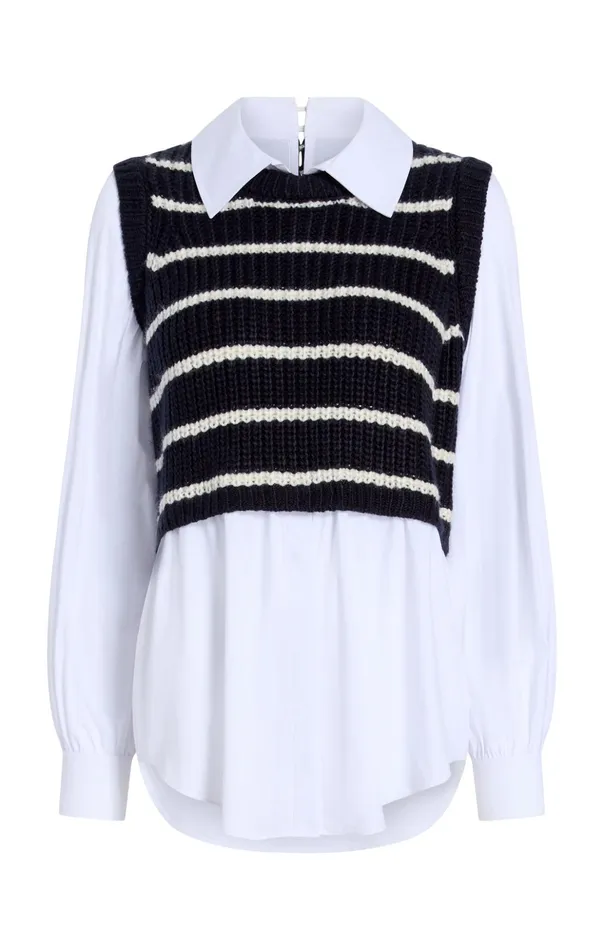 Women Cinq Sept Sweaters and Knits Striped Mara Shaker Pullover Navyivory