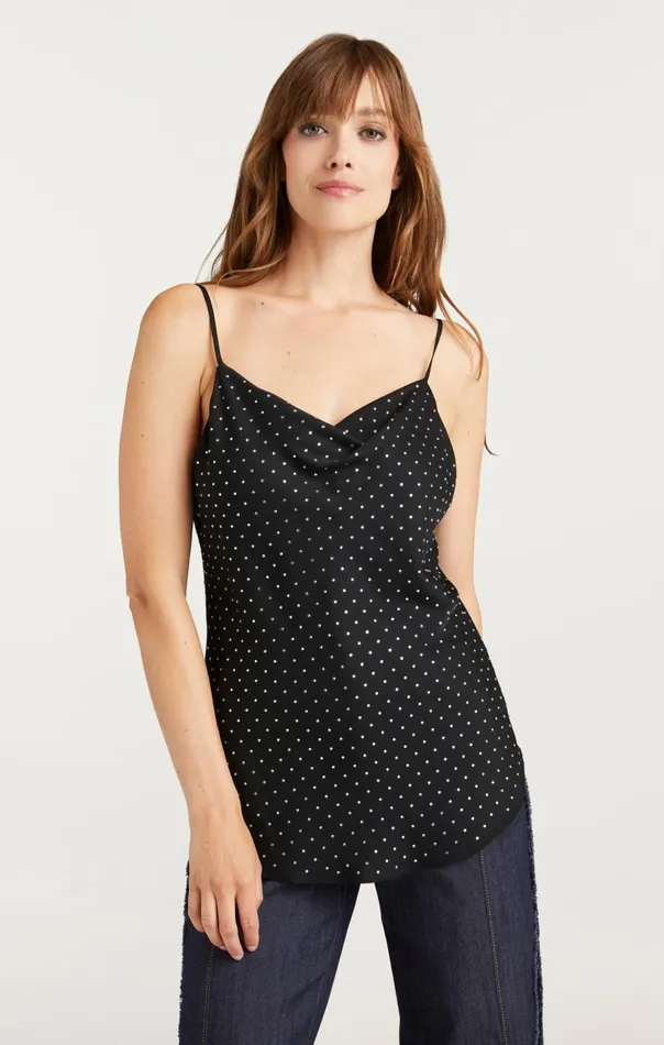 Women Cinq Sept Tank Tops and Camisoles Allover Heatset Marta Cami Black