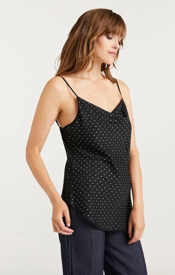 Women Cinq Sept Tank Tops and Camisoles Allover Heatset Marta Cami Black