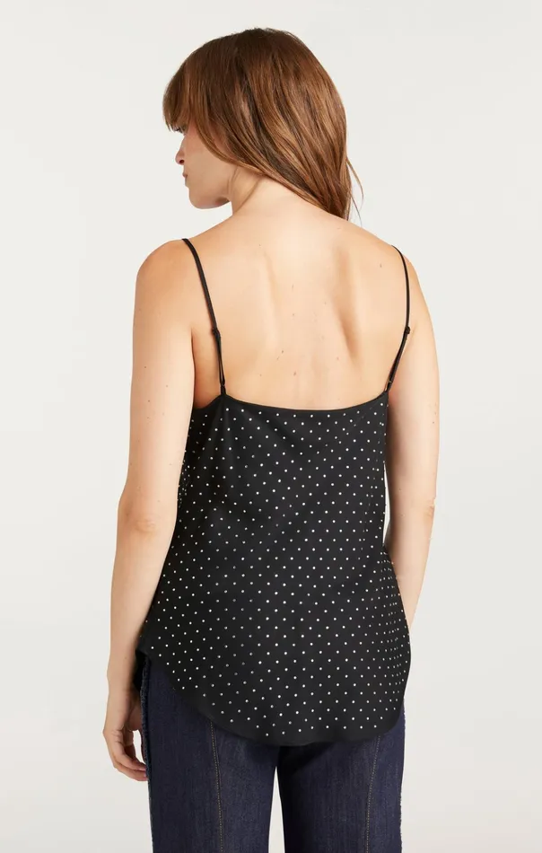 Women Cinq Sept Tank Tops and Camisoles Allover Heatset Marta Cami Black