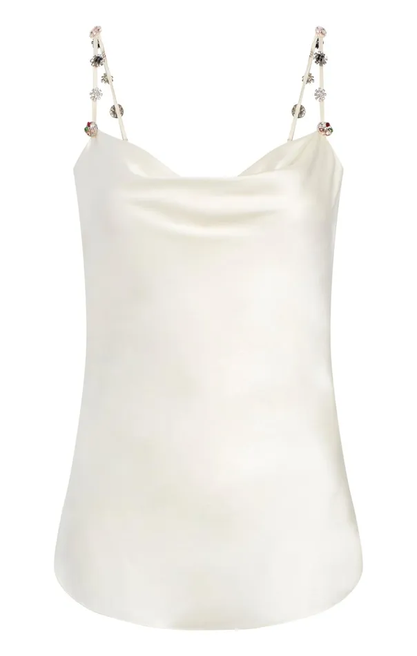 Women Cinq Sept Tank Tops and Camisoles Bohemian Rhinestone Marta Cami Ivory