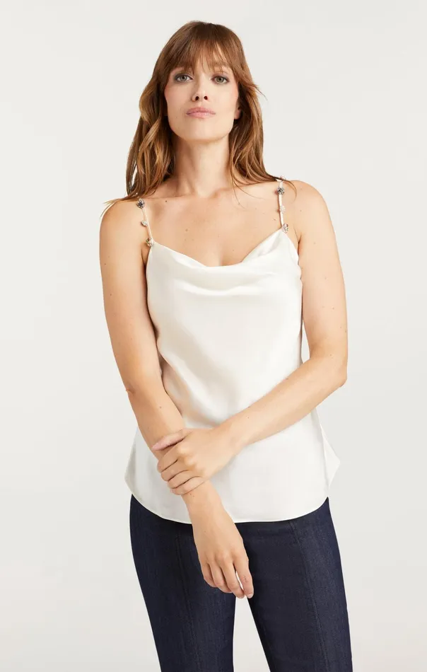 Women Cinq Sept Tank Tops and Camisoles Bohemian Rhinestone Marta Cami Ivory