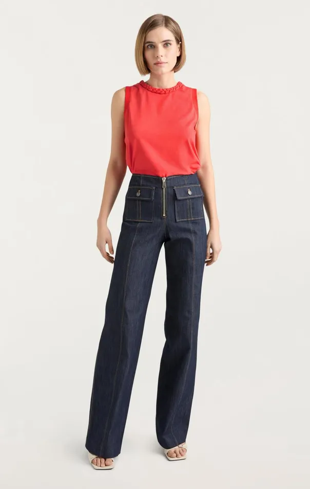 Women Cinq Sept Tank Tops and Camisoles Sleeveless Braided Tee Deep Tangelo