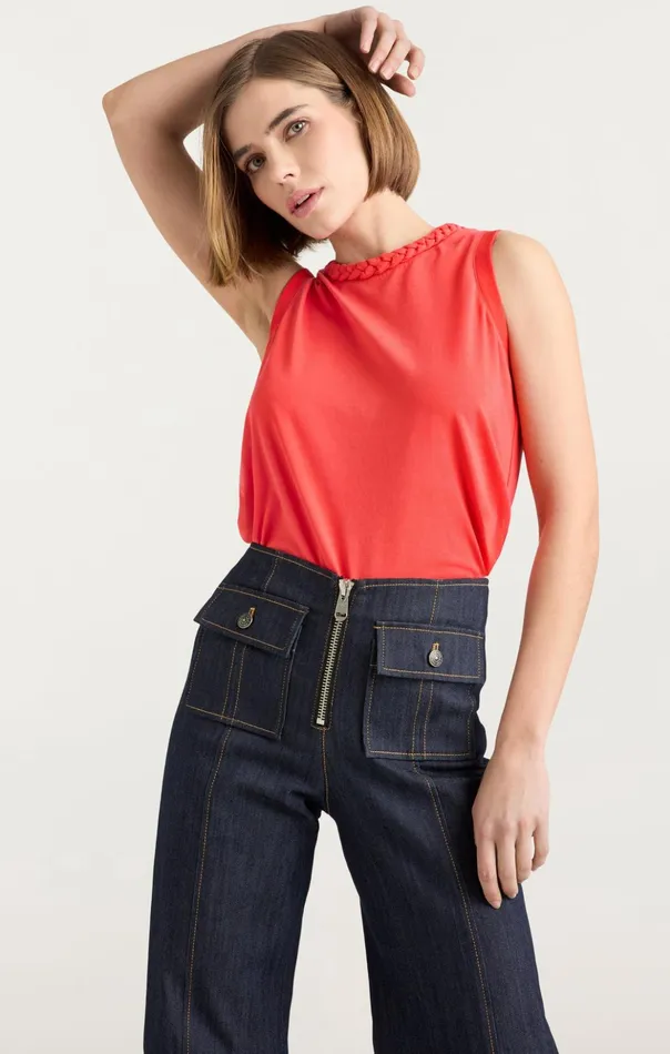 Women Cinq Sept Tank Tops and Camisoles Sleeveless Braided Tee Deep Tangelo