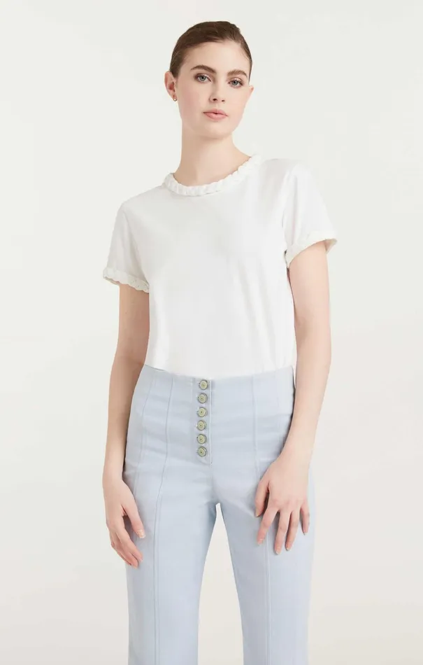 Women Cinq Sept Tees and Pullovers Braided Tee White