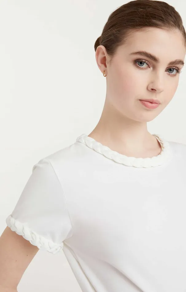 Women Cinq Sept Tees and Pullovers Braided Tee White