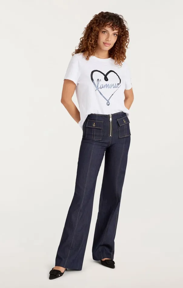 Women Cinq Sept Tees and Pullovers Doodled L039amour Tee Whiteblack