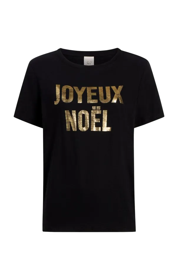 Women Cinq Sept Tees and Pullovers Foiled Joyeux Noel Tee Blackgold