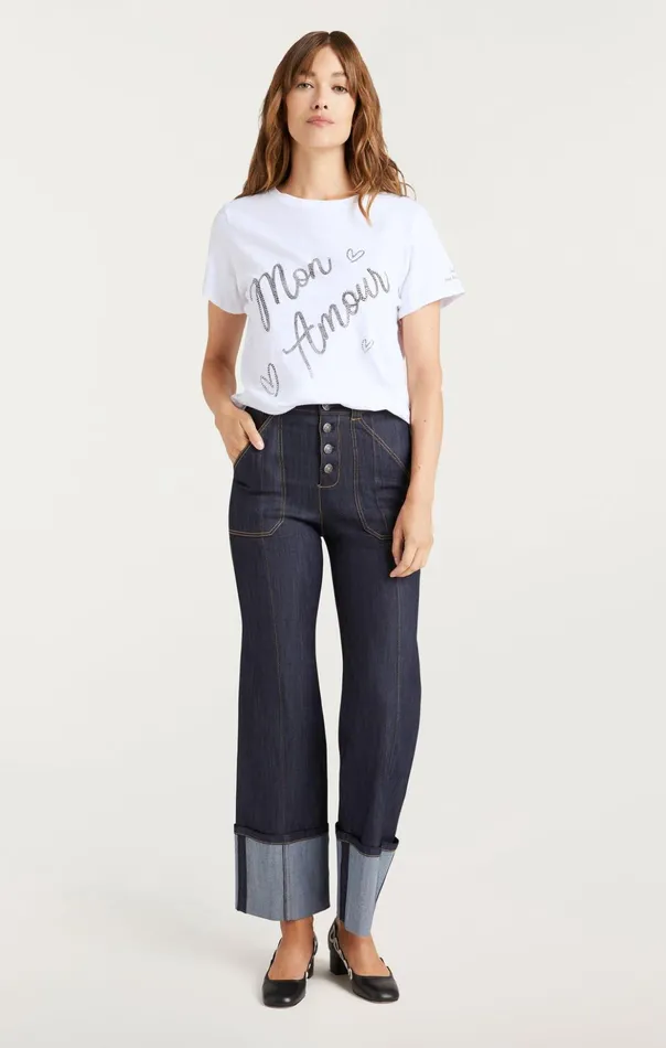 Women Cinq Sept Tees and Pullovers Heatset Mon Amour Tee Whiteblack