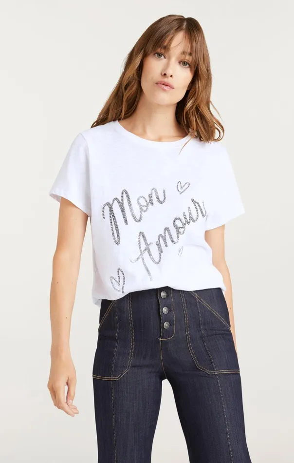 Women Cinq Sept Tees and Pullovers Heatset Mon Amour Tee Whiteblack