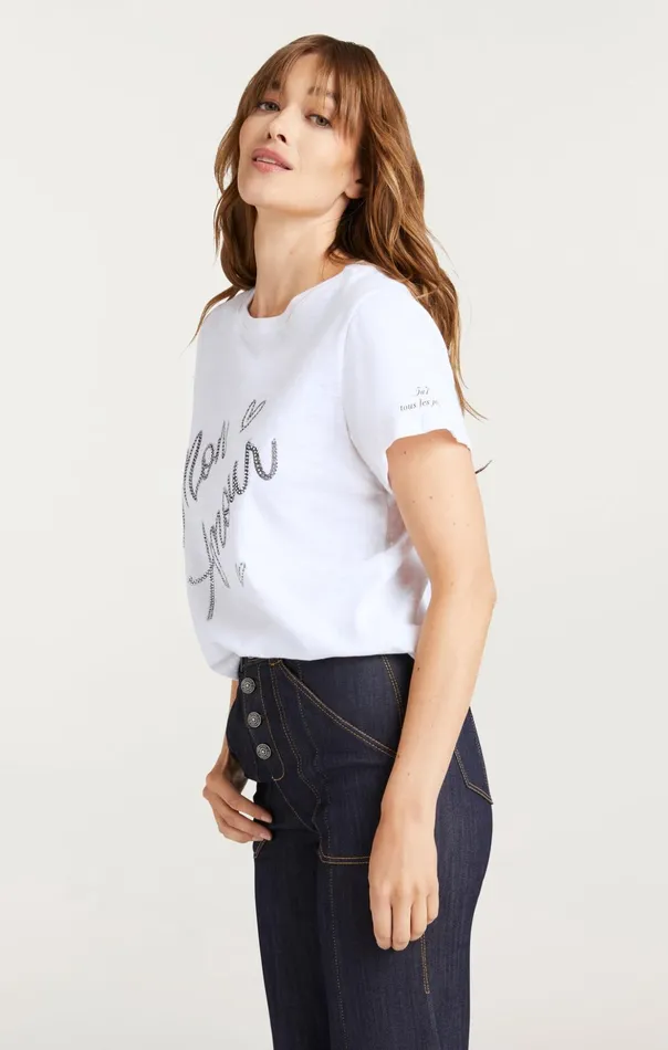 Women Cinq Sept Tees and Pullovers Heatset Mon Amour Tee Whiteblack