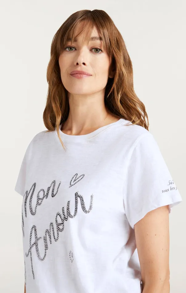 Women Cinq Sept Tees and Pullovers Heatset Mon Amour Tee Whiteblack