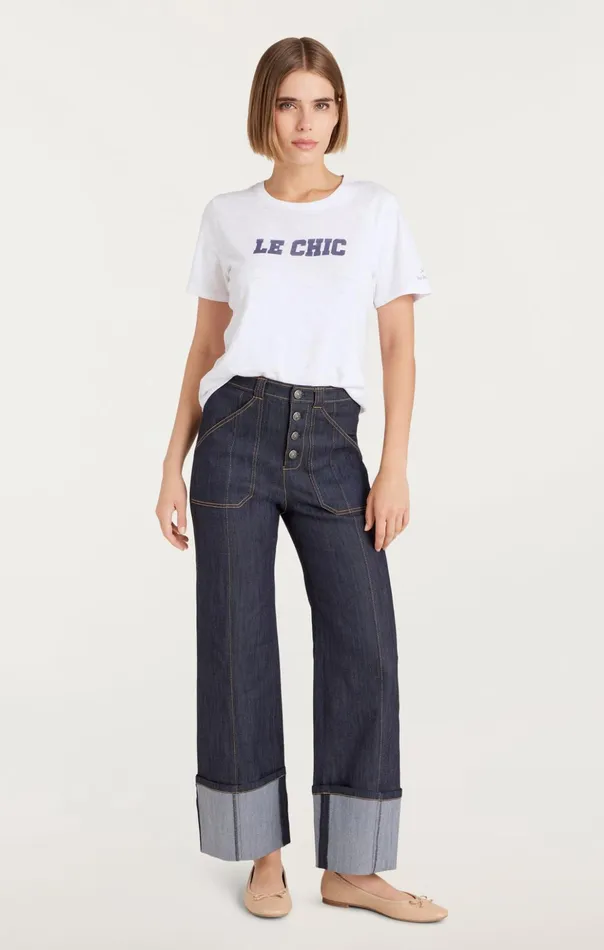 Women Cinq Sept Tees and Pullovers Le Chic Shrunken Tee Whitenavy