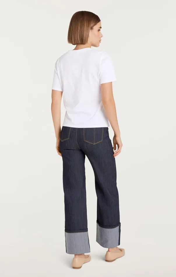 Women Cinq Sept Tees and Pullovers Le Chic Shrunken Tee Whitenavy