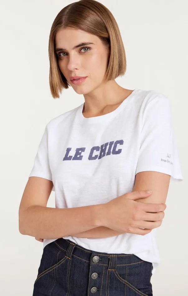 Women Cinq Sept Tees and Pullovers Le Chic Shrunken Tee Whitenavy