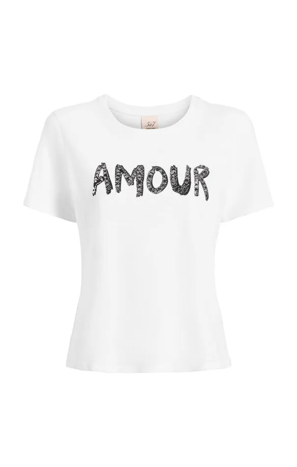 Women Cinq Sept Tees and Pullovers Rhinestone Amour Shrunken Tee Whiteblack