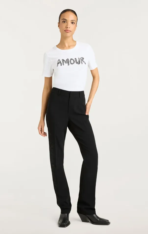 Women Cinq Sept Tees and Pullovers Rhinestone Amour Shrunken Tee Whiteblack