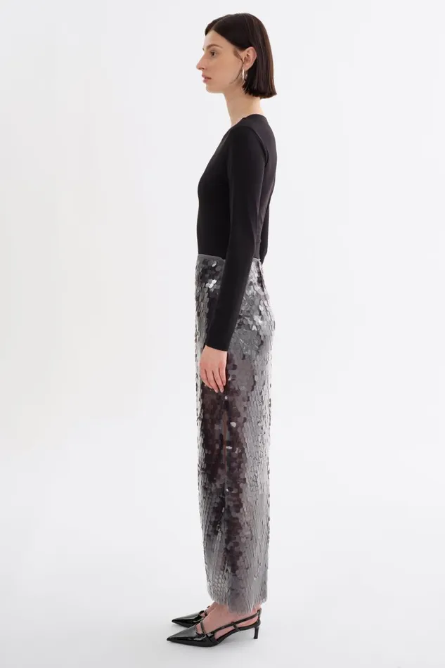 Women CLARA Sequin Midi Skirt Grey LAMARQUE Skirts