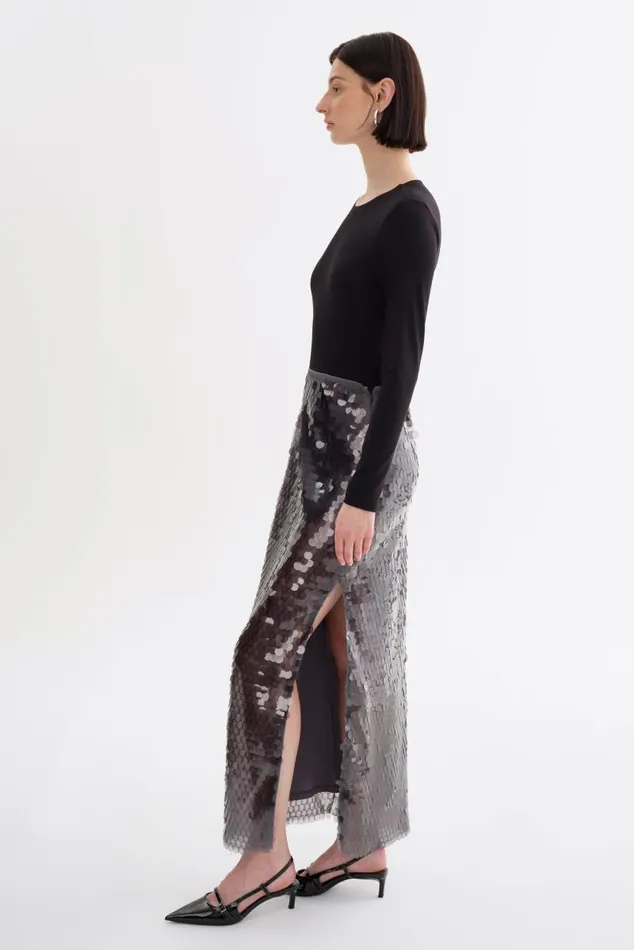 Women CLARA Sequin Midi Skirt Grey LAMARQUE Skirts