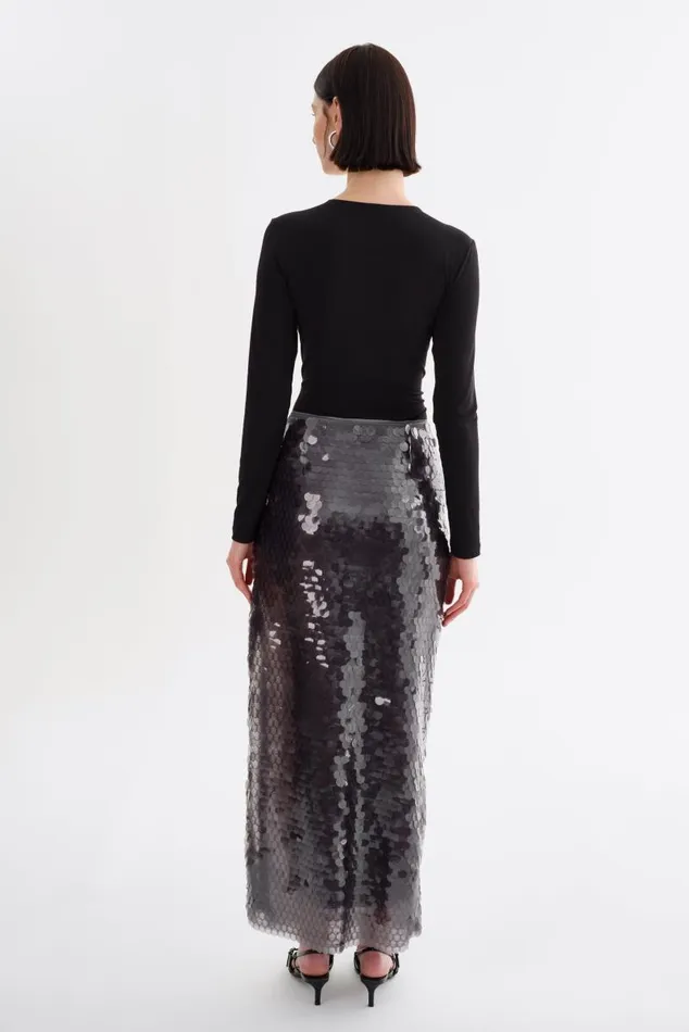 Women CLARA Sequin Midi Skirt Grey LAMARQUE Skirts